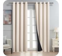MRTREES 100% Blackout Curtains Beige with Eyelets, Set of 2, 215 cm Long, 140 cm Wide, Opaque Thermal Curtains Blackout for Living Room, Modern Bedroom, Blackout Curtains