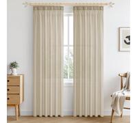 MRTREES 2 x Beige Net Curtains 140 x 200 cm Ruffled Tape Bedroom Interior Curtains with Door Rod for Living Room Bay Window Modern Design