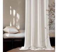 MRTREES Beige Linen Look Voile Curtains 54 Drop, Semi Sheer Bedroom Curtains with Eyelet Privacy Protected Window Treatments, 2 Panels 117x137 CM 46x54 Inch Beige