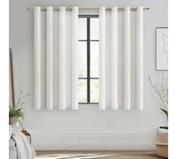 MRTREES Beige Linen Voile Curtains 66 Inch Drop, Semi Sheer Net Eyelet Curtains for Bedroom and Living Room, 2 Panels Semi-Transparent Window Treatments 117x167 CM 46x66 Inch Beige
