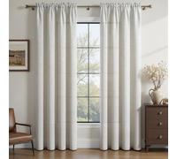 MRTREES Beige Linen Voile Rod Pocket Curtains 90 Drop Pair, Semi Sheer Net Privacy Curtains for Bedroom and Living Room, 2 Panels Semi-Transparent Window Treatments 140x228 CM 55x90 Inch Beige