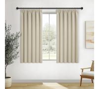 MRTREES Beige Pencil Pleat Blackout Curtains 54 Inch Drop, Short Thermal Curtains with Hooks for Bedroom and Kitchen, 2 Panels 117x137 CM 46x54 Inch Beige