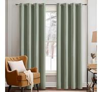 MRTREES Blackout Sage Green Curtains, 100% Opaque, Linen Look Curtains with Eyelets, Set of 2, 225 cm Long, 132 cm Wide, Thermal Curtains Against Cold for Bedroom, Living Room