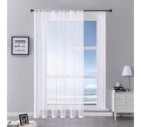 MRTREES Curtain, 300 cm Wide, White, Semi-Transparent, Extra Wide, Boho, Voile Curtain, 245 cm Long, Modern, Set of 1 Curtain, Transparent, Nursery, Girls, White, for Rod Pull