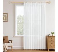 MRTREES Curtains, White, Semi-Transparent, Modern, 240 cm Long, Boho, for Rod Pull, 300 cm Wide, Extra Wide, Country House Style, for Living Room, Bedroom and Kitchen, Set of 1