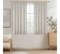 MRTREES Curtains with Ruffle Tape, Ivory White, Linen Look, Short Window Living Room Curtains, Linen Semi-Transparent, 2-Piece Set, 122 cm Long, 140 cm Wide, Curtains for Kitchen, Children's Room