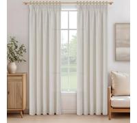 MRTREES Curtains with Ruffle Tape, Linen Look, Semi-Transparent for Living Room, Set of 2, Bedroom Curtains, 215 cm Long, Window Curtain, 140 cm Wide, Linen Curtains, Living Room, Ivory White
