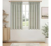MRTREES Curtains with Ruffle Tape, Linen, Short Window Living Room, Linen Look Semi-Transparent, Set of 2, 160 cm Long, 140 cm Wide, Curtains for Kitchen, Children's Room, Country House Style