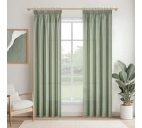 MRTREES Extra Long Curtains and Curtains Linen Sage Green Semi-Transparent Bedroom Curtains with Ruffle Tape Set of 2 Linen Look Living Room 280 cm Long 140 cm Wide
