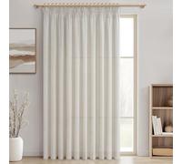 MRTREES Extra Wide Curtains Linen Look Semi-Transparent for Large Windows Living Room Boho Curtain Ruffle Tape Ivory White 1 Piece 240 cm Long 200 cm Wide Curtains for Rails Bedroom