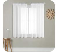 MRTREES Faux Linen White Voile Curtain for Living Room 57 Drop 2 Panels Sheer Pencil Pleat Curtains for Bedroom Windows Patio Door 55x57 Drop 140cm x 145cm