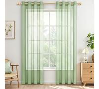 MRTREES Green Voile Bedroom Curtains 90 Inch Drop, Long Sheer Eyelet Curtains for Living Room and Door, 2 Panels 140x228 CM 55x90 Inch Green
