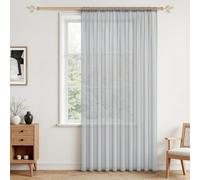 MRTREES Grey Door Net Curtain with Rod Pocket, W90 x L90 Inch 1 Panel | 70GSM Semi Sheer Light Airy Fabric, Romantic Elegance, Long Voile Curtain for Door, Bedroom, Living Room, Balcony, 228x228 CM