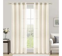 MRTREES Ivory White Linen Textured Voile Eyelet Curtains 88 Drop 2 Panels Long Window Semi Transparent Sheer Curtain Panels for Living Room Bedroom Bay Window Weave Slub Design 140x225cm