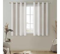 MRTREES Linen Curtains with Eyelets, Short Voile Curtains, Kitchen Window, Boho Curtain, Linen Look, Semi-Transparent Eyelet Curtain for Living Room, Bedroom, Linen Curtains, Set of 2, H 145 x W 140