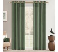 MRTREES Linen Look Olive Green Translucent Curtains Scarves 2 Set with Eyelets for Living Room, 225 cm Long, 140 cm Wide, Linen Curtains for Children's Room, Boys, Living Room