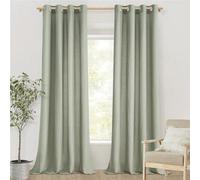 MRTREES Linen Look Sage Green Bedroom Curtains with Eyelets, Set of 2, 210 cm Long, 140 cm Wide, Semi-Transparent Curtains for Living Room, Modern Children's Room, Curtains Living Room