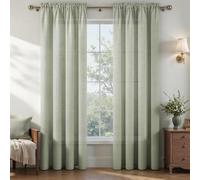 MRTREES Linen Sheer Rod Pocket Curtains, 2 Panels W66 x L90 Inch Sage Green | Linen Look Semi-Transparent Voile Curtains, Light Filtering, Suitable for Bedroom, Living Room, Study, Patio Door, 167x228 CM