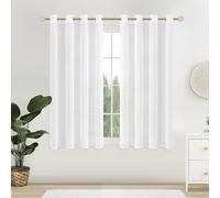 MRTREES Linen Textured Voile Curtains 63 Drop 2 Panels Short Window Semi Transparent Sheer Curtain Panels for Living Room Bedroom Bay Window Weave Slub Design 140x160cm White