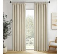 MRTREES Long Blackout Pencil Pleat Curtains for Living Room, Thermal Bedroom Curtains Multiple Hanging Methods, 2 Panels 228x183 CM 90x72 Inch Beige