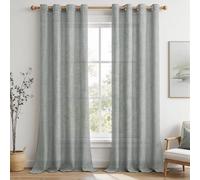 MRTREES Modern Linen Semi-Transparent Curtains for Bedroom Living Room 2 Pieces 140x225 cm (W x H) Elegant Eyelet Living Room Curtains Kitchen Door Window, Green Grey