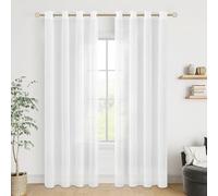 MRTREES Modern White 2-Panel Linen Look Semi-Transparent Curtains, 220 cm L x 140 cm W, Set of 2, Eyelet Top, Living Room