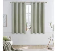 MRTREES Sage Green Linen Short Kitchen Net Curtain Small Window 140 x 145 cm, Short Translucent Interior Net Curtains with Eyelets for Living Room, Bedroom, Under Sink, 2 Pieces