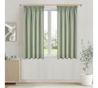 MRTREES Semi-Transparent Short Window Curtains, Linen Look with Ruffle Tape, 150 cm Long, 140 cm Wide, Sage Green Curtains, Set of 2 for Kitchen, Living Room, Bedroom, Children's Room
