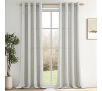 MRTREES Set of 2 Natural Linen Semi-Translucent Curtains with Eyelets Living Room Modern Elegant Voile Curtain for Dining Room, Adult Bedroom, Off-White, 140 x 245 cm
