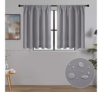 Mrtrees Set of 2 Short Blackout Curtains, Opaque Kitchen Curtains, Panels, Decorative, for Living Room, Bedroom, 60 x 120 cm (H x W), Light Grey