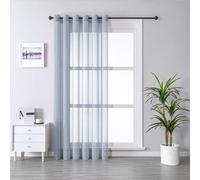 MRTREES Sheer White Eyelet Voile Curtains for Bedroom and Living Room, Faux Linen Eyelet Curtain in Grey