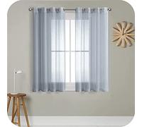 MRTREES Voile Curtain 63 Inch Drop 2 Panels Faux Linen Grey Curtains for Bedroom Eyelet Short Sheer Curtains Panel for Living Room Patio Door 55x63 Inch Drop 140cm x 160cm