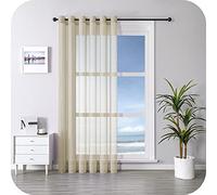 MRTREES Voile Curtain 90 Inch Drop 1 Panel Faux Linen Eyelet Sheer Curtain Panel for Bedroom Living Room Patio Door 90x90 Inch Drop 228cm x 228cm Biscuit