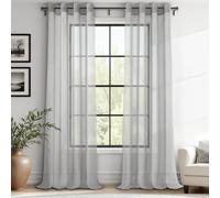 MRTREES Voile Curtain 96 Inch Drop 2 Panels Faux Linen Grey Curtains for Living Room Eyelet Sheer Door Curtain Panel for Bedroom Patio Door 55x96 Inch Drop 140cm x 245cm