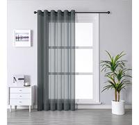MRTREES Voile Curtain Charcoal Grey 90 Inch Drop 1 Panel Faux Linen Eyelet Sheer Curtain Panel for Bedroom Living Room Patio Door 90x90 Inch Drop 228cm x 228cm