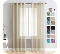 MRTREES Voile Curtains 102 Inch Drop 2 Panels Faux Linen Eyelet Sheer Curtain Panel for Bedroom Living Room Patio Door 55x102 Inch Drop 140cm x 260cm Biscuit
