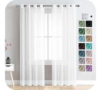 MRTREES Voile Curtains 110 Inch Drop 2 Panels Faux Linen Eyelet Sheer Curtain Panel for Bedroom Living Room Patio Door 55x110 Inch Drop 140cm x 280cm White