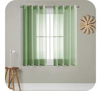 MRTREES Voile Curtains 54 Drop 2 Panels Faux Linen Eyelet Short Sheer Curtain Panel for Bedroom Living Room Patio Door 55x54 Drop 140cm x 137cm Sage Green