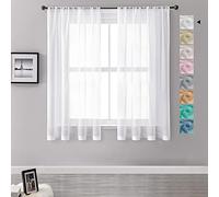 MRTREES Voile Curtains 54 Drop 2 Panels Faux Linen Rod Pocket Sheer Curtain Panel for Bedroom Living Room Patio Door 55x54 Drop 140cm x 137cm White