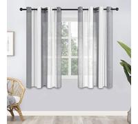 MRTREES Voile Curtains 57 Drop 2 Panels Grey and White Eyelet Voile Curtain with Stripe Design Semi Sheer Curtains For Kids Living Room Bedroom Kitchen Curtains 55x57 Inch 140x145 cm