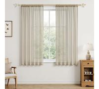 MRTREES Voile Curtains 63 Drop 2 Panels Faux Linen Rod Pocket Sheer Curtain Panel for Bedroom Living Room Patio Door 55x63 Drop 140cm x 160cm Biscuit