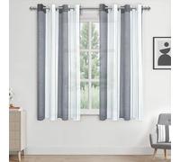 MRTREES Voile Curtains 69 Drop 2 Panels Grey and White Eyelet Voile Curtain with Stripe Design Semi Sheer Curtains For Kids Living Room Bedroom Kitchen Curtains 55x69 Inch 140x175 cm