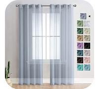 MRTREES Voile Curtains 84 Drop 2 Panels Faux Linen Eyelet Sheer Curtain Panel for Bedroom Living Room Patio Door 55x84 Drop 140cm x 215cm Grey