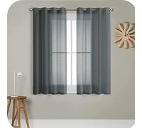 MRTREES Voile Curtains Charcoal Grey 48 Inch Drop 2 Panels Faux Linen Eyelet Sheer Curtain Panel for Bedroom Living Room Patio Door 55x48 Inch Drop 140cm x 122cm