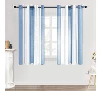 MRTREES Voile Curtains Short Curtain Semi-Transparent Stripes Curtains with Eyelet Curtain Modern Living Style White + Blue 145x140 cm (HxW) for Decoration Children's Room Living Room Bedroom Set of 2