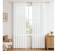 MRTREES Voile Curtains, Transparent, White, 200 cm Long, Semi-Transparent, 140 cm Wide, Modern, Short, for Kitchen, Children's Room, Living Room and Bedroom, Set of 2