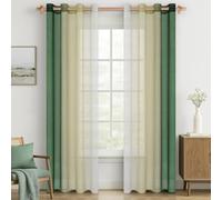 MRTREES Voile Curtains with Eyelets Transparent Set of 2 Colour Gradient Olive Green Curtains Transparent 200 cm Long 140 cm Wide Curtain Eyelet Curtain for Living Room Modern Bedroom