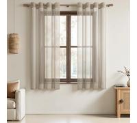 MRTREES Voile Eyelet Bedroom Curtains 66 Inch Drop, Beige Net Sheer Curtains for Living Room, 2 Panels Semi-Transparent Window Treatments 117x167 CM 46x66 Inch Beige