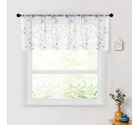 MRTREES Voile Sheer Curtain Valances, Leaves Embroidered Valance Curtains Rod Pocket, Small Sheer Window Curtain Treatment for Bedroom/Living Room/Kitchen/Basement(1 Panel, 54x16 Inches, Taupe Leaves)
