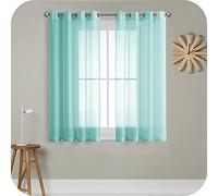 MRTREES Voile Turquoise Curtain 54 Drop 2 Panels Faux Linen Eyelet Short Sheer Curtain Panel for Bedroom Living Room Patio Door 55x54 Drop 140cm x 137cm Teal